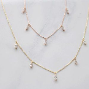 "marquise" statement grey necklace - gold